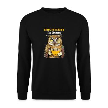 NACHTEULE IM EINSATZ - Unisex Pullover - Schwarz - Vorne - Alina (178cm) & Michal (187cm)