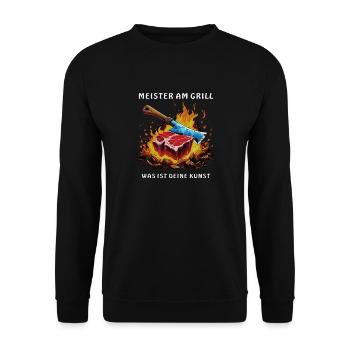 STEAK MASTER ON THE GRILL - Unisex Sweatshirt - black - Front - Alina (178cm) & Michal (187cm)