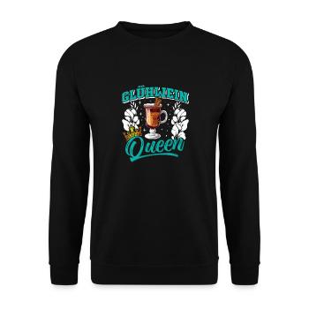 Glühweinstand GLÜHWEIN QUEEN Lustiges Weihnachts - Unisex Pullover - Schwarz - Vorne - Alina (178cm) & Michal (187cm)