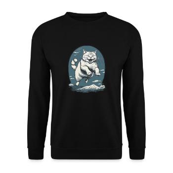 Katze im Sprung - Unisex Pullover - Schwarz - Vorne - Alina (178cm) & Michal (187cm)