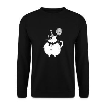 Katze feiert Geburtstag - Unisex Pullover - Schwarz - Vorne - Alina (178cm) & Michal (187cm)