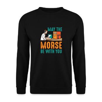 Amateur Morse Be mit Amateurfunk - Unisex Pullover - Schwarz - Vorne - Alina (178cm) & Michal (187cm)