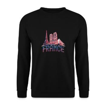 Frankreich Paris Eiffelturm Bonjour - Unisex Pullover - Schwarz - Vorne - Alina (178cm) & Michal (187cm)