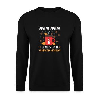 ADVENT ADVENT GENIEßE DEN MOMENT Lustiges - Unisex Pullover - Schwarz - Vorne - Alina (178cm) & Michal (187cm)