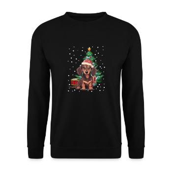 Teckel Noël Père Noël Père Noël Chien Chiens - Sweat-shirt Unisexe - noir - Devant - Alina (178cm) & Michal (187cm)