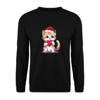 Chat Amour Père Noël Coeur Père Noël Noël - Sweat-shirt Unisexe - noir - Devant - Alina (178cm) & Michal (187cm)