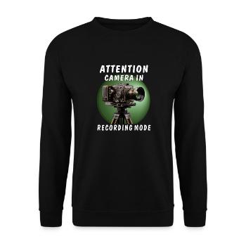 ATTENTION CAMERA IN RECORDING MODE - Unisex Pullover - Schwarz - Vorne - Alina (178cm) & Michal (187cm)