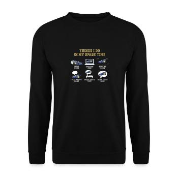 What I do in my free time: driving cars, - Unisex Sweatshirt - black - Front - Alina (178cm) & Michal (187cm)