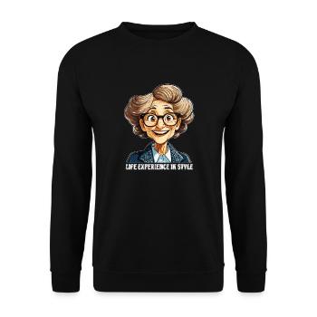 ÄLTERE FRAU LIFE EXPERIENCE IN STYLE - Unisex Pullover - Schwarz - Vorne - Alina (178cm) & Michal (187cm)