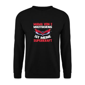 Mama Von 2 Kindern - Unisex Pullover - Schwarz - Vorne - Alina (178cm) & Michal (187cm)