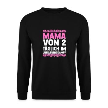 Mama Von 2 Kindern - Unisex Pullover - Schwarz - Vorne - Alina (178cm) & Michal (187cm)