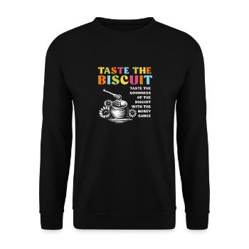 Schmecke den Keks Schmecke die Güte - Unisex Pullover - Schwarz - Vorne - Alina (178cm) & Michal (187cm)