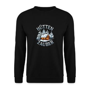 Hüttenzauber Hütte in den Bergen Berge Winter - Unisex Pullover - Schwarz - Vorne - Alina (178cm) & Michal (187cm)