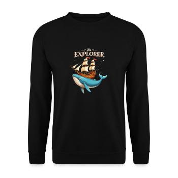 Nautisches Abenteuer mit Wal und Schiff - Unisex Pullover - Schwarz - Vorne - Alina (178cm) & Michal (187cm)