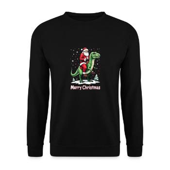 Lustiger Weihnachtsmann reitet Dinosaurier - Unisex Pullover - Schwarz - Vorne - Alina (178cm) & Michal (187cm)