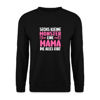 Mama Von 6 Kindern - Unisex Pullover - Schwarz - Vorne - Alina (178cm) & Michal (187cm)