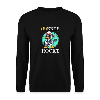 R ENTE ROCKT Lustiges Ruhestand Rentner - Unisex Pullover - Schwarz - Vorne - Alina (178cm) & Michal (187cm)