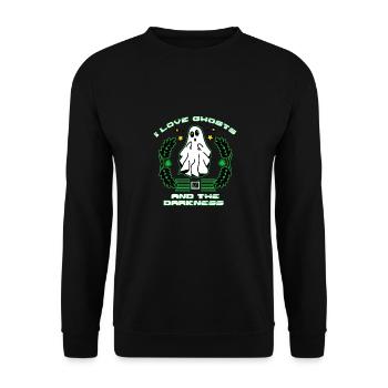 Ich liebe Geister und die Dunkelheit - Unisex Pullover - Schwarz - Vorne - Alina (178cm) & Michal (187cm)