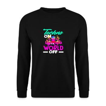 Techno Lover: Techno On World Off - Unisex Pullover - Schwarz - Vorne - Alina (178cm) & Michal (187cm)
