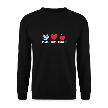 Frieden, Liebe, Mittagessen, Kantine, Cafeteria, Humor - Unisex Pullover - Schwarz - Vorne - Alina (178cm) & Michal (187cm)