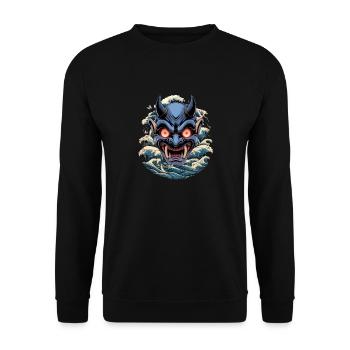 Japan Oni Maske Dämon Sad Aesthetic Edgy Streetwea - Unisex Pullover - Schwarz - Vorne - Alina (178cm) & Michal (187cm)