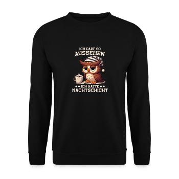 J’ai le droit d’avoir l’air d’avoir un quart de nuit, - Sweat-shirt Unisexe - noir - Devant - Alina (178cm) & Michal (187cm)