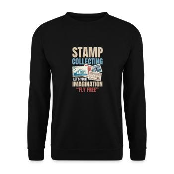 Stamp Collecting Let’s Your Imagination Fly Free - Unisex Pullover - Schwarz - Vorne - Alina (178cm) & Michal (187cm)