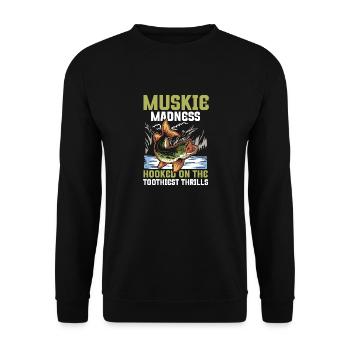 Muskie Madness Hooked on the Toothiest Thrills - Unisex Pullover - Schwarz - Vorne - Alina (178cm) & Michal (187cm)