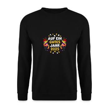 Silvester Party AUF EIN GUTES JAHR 2025 Feuerwerk - Unisex Pullover - Schwarz - Vorne - Alina (178cm) & Michal (187cm)