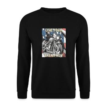 MOTORRAD LIVE YOUR DREAM NOW - Unisex Pullover - Schwarz - Vorne - Alina (178cm) & Michal (187cm)