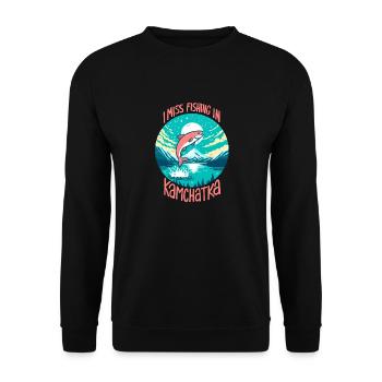 Angeln in Kamchatka - Unisex Pullover - Schwarz - Vorne - Alina (178cm) & Michal (187cm)