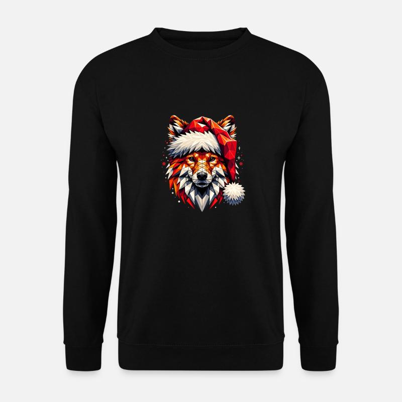 Polygon Kunst - Fuchs mit Weihnachtsmütze - Unisex Pullover - Schwarz