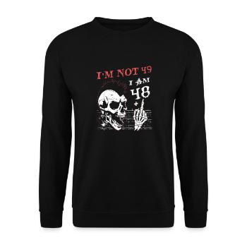 I Am 48 Plus Middle Finger - 49th Birthday - Unisex Sweatshirt - black - Front - Alina (178cm) & Michal (187cm)