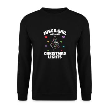 Just A Girl Who Loves Christmas Lights, Funny Xmas - Unisex Pullover - Schwarz - Vorne - Alina (178cm) & Michal (187cm)