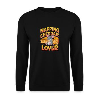 Napping Cheddar Lover für einen Käseliebhaber - Unisex Pullover - Schwarz - Vorne - Alina (178cm) & Michal (187cm)