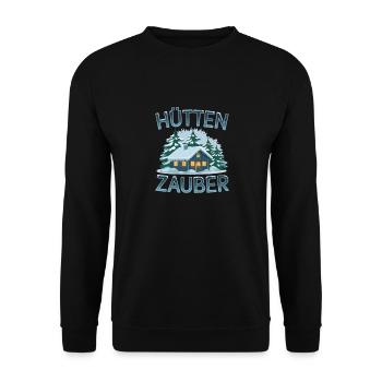 Hüttenzauber Hütte in den Bergen Berge Winter - Unisex Pullover - Schwarz - Vorne - Alina (178cm) & Michal (187cm)