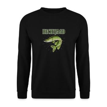HECHT JAGD Lustiges Hecht Angeln Hobby Männer - Unisex Pullover - Schwarz - Vorne - Alina (178cm) & Michal (187cm)