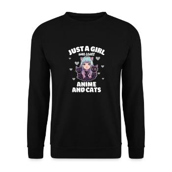 Just A Girl Who Loves Anime and Cats Cute Cat - Unisex Pullover - Schwarz - Vorne - Alina (178cm) & Michal (187cm)