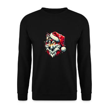Polygon Kunst Wolf trägt Weihnachtsmütze Original - Unisex Pullover - Schwarz - Vorne - Alina (178cm) & Michal (187cm)