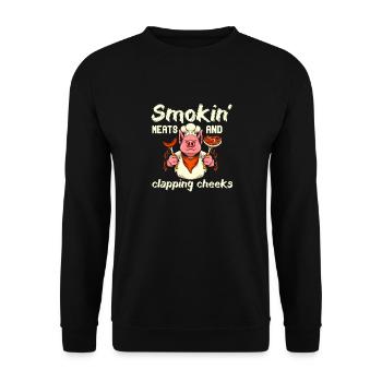 Smokin' Meats And Clapping Cheeks Grillen BBQ - Unisex Pullover - Schwarz - Vorne - Alina (178cm) & Michal (187cm)