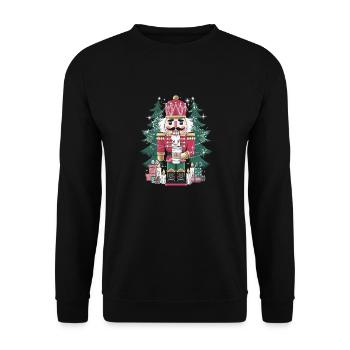 Festlicher Nussknacker mit Kaffee für einen - Unisex Pullover - Schwarz - Vorne - Alina (178cm) & Michal (187cm)