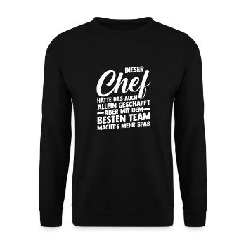 Teamleiter Chef Abschied - Unisex Pullover - Schwarz - Vorne - Alina (178cm) & Michal (187cm)