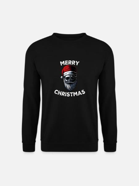 Merry Christmas Skull Skeleton with Santa Hat Xmas - Unisex Sweatshirt - black