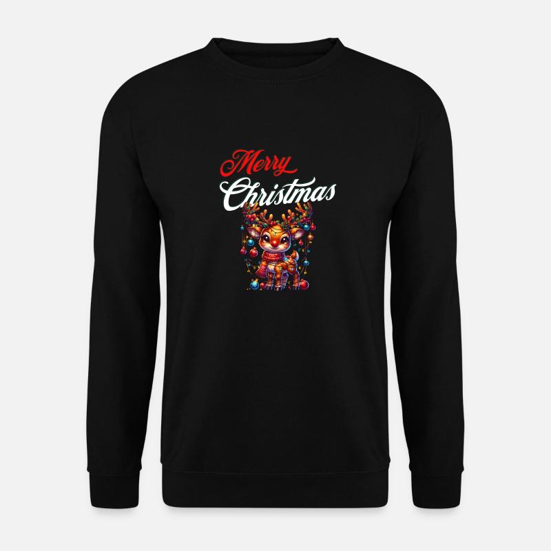 Frohe Weihnachten mit lustigem Rentier Merry Xmas - Unisex Pullover - Schwarz