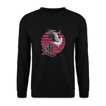Crane of Fortune – Japanese Style - Unisex Sweatshirt - black - Front - Alina (178cm) & Michal (187cm)