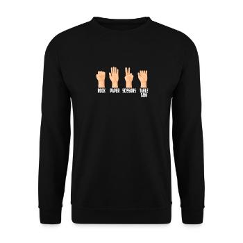 Rock Paper Scissors Table Saw Funny Hand Game - Unisex Sweatshirt - black - Front - Alina (178cm) & Michal (187cm)