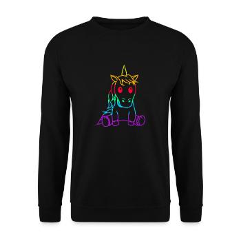 LGBT Einhorn Gay Pride Regenbogenfahne Pferd - Unisex Pullover - Schwarz - Vorne - Alina (178cm) & Michal (187cm)