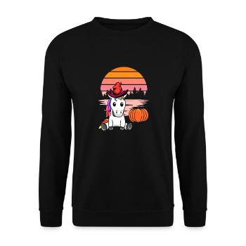 Halloween Einhorn Einhörner Pferd Pferde Kürbis - Unisex Pullover - Schwarz - Vorne - Alina (178cm) & Michal (187cm)