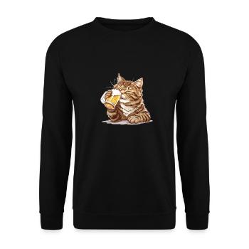 Cute Cat Drinking Beer 2 - Unisex Pullover - Schwarz - Vorne - Alina (178cm) & Michal (187cm)