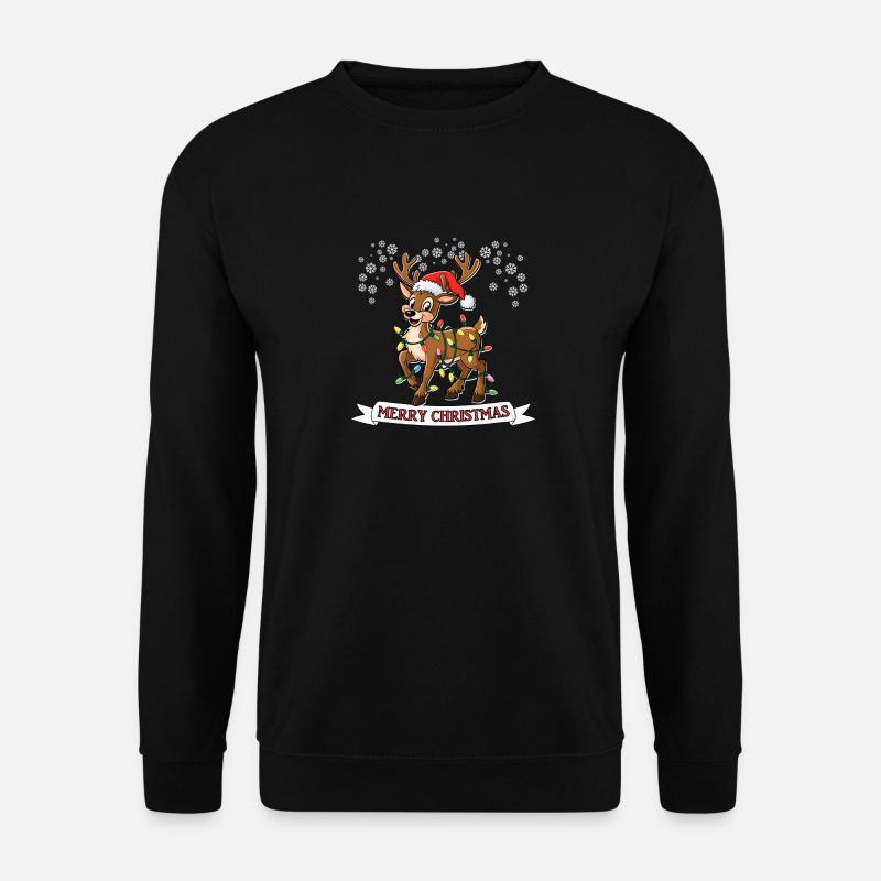 Merry Christmas Frohes Rentier bunte Lichterkette - Unisex Pullover - Schwarz